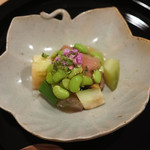 淡 如雲 - 料理写真:佐賀牛ももランプ肉しゃぶしゃぶ、カツオ出汁と枝豆すり流し、夏野菜