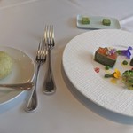 ふれんち茶懐石 京都福寿園茶寮 - [料理] 蒸しパン & スモークサーモンのピカタ 全景♪Ｗ
