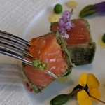 ふれんち茶懐石 京都福寿園茶寮 - [料理] スモークサーモンのピカタ ひと口大 アップ♪ｗ
