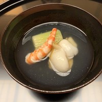 大手町浅田 - お椀 鮑の葛打ち、車海老に翡翠茄子