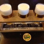 サッポロビール博物館 - お試しセット、左：開拓使麦酒、中：サッポロクラシック、右：サッポロ黒ラベル生