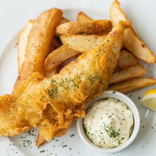 Enjoy authentic British pub fish and chips!