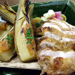 鶏ヤ - 如月宴会コースの　朝掘り筍と鶏もも肉の柚子胡椒焼き