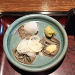 Mimasuya - 鴨せいろの薬味
                        (長葱の小口切り・大根おろし・ワサビ・おろし生姜)