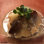 御料理 寺沢 - 煮鮑と芋茎 柑橘ｼﾞｭﾚ掛け