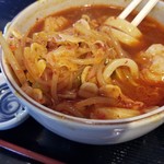 まさか - 牛ホルモンつけ麺のつけ汁。大辛！