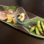 Shungyo Shunsai Marutobi - 太刀魚の塩焼き・水茄子の浅漬け・千葉県産枝豆