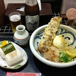 うどん うばら - ●ちく玉天ぶっかけ うどん (冷) 800＋追加トッピング 海老天一尾 250+中瓶ビール500=1,800円 2019年07月