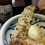 うどん うばら - ●ちく玉天ぶっかけ うどん (冷) 800＋追加トッピング 海老天一尾 250+中瓶ビール500=1,800円 2019年07月