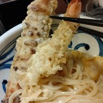 うどん うばら - ●ちく玉天ぶっかけ うどん (冷) 800＋追加トッピング 海老天一尾 250+中瓶ビール500=1,800円 2019年07月