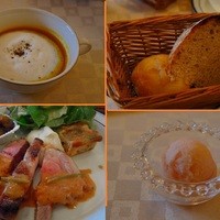 ダン ル シエル - ランチ(850円)茶美豚ロース肉ソテー。かぼちゃポタージュ。シャーベット。パン（お替り可）