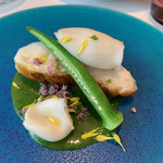 プレヴナンス - スジアラのポアレ　烏賊 絶妙の火入れ。オクラは自家菜園のものです。