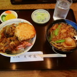 大村庵 - 天丼セット（たぬき蕎麦）