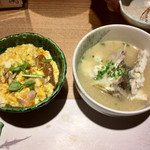 すざき町 食･心 旬ぎく - 天草大王の親子丼、コチの味噌汁