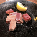 鳥茂 - 豚レバー、すごいレアです❗️