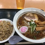 上河内サービスエリア（上り線）フードコート - 上河内醤油ラーメン半炒飯セット 950円