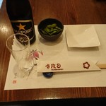入谷鬼子母神門前のだや - 瓶ビール、お通し(枝豆)