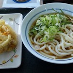 どんどん庵 - かけうどん（250円）＋野菜かき揚げ（100円）