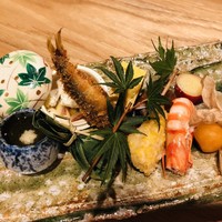 銀座くどう - モズク酢　笹団子　稚鮎　無花果とマスカルポーネ　鰻巻き　ゴールドラッシュのかき揚げ　ツブ貝　車海老の旨煮　丸十の甘露煮　鬼灯