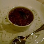 ル･クール - ＜2012年1月＞Dinner_前菜_3：勝浦産鹿のコンソメで作ったオニオングラタンスープ