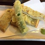 四季彩館ひだなん - じゃこ天とオクラの天ぷら！
      オクラがトロトロでうま〜い！