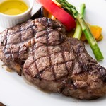 Fire-grilled ribeye Steak with colorful vegetables