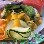 カフェアンドショップ ロータスランド - 2019/08/07
      モーニングＡセット 380円
      ・ゆで卵、餡子、有機コーヒー
      おまかせセット 550円
      ・トマたま天津飯
      ・玉ねぎシューマイ
      ・フレッシュサラダ
      ・スイカ