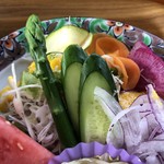 カフェアンドショップ ロータスランド - 2019/08/07
      モーニングＡセット 380円
      ・ゆで卵、餡子、有機コーヒー
      おまかせセット 550円
      ・トマたま天津飯
      ・玉ねぎシューマイ
      ・フレッシュサラダ
      ・スイカ