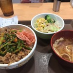 すき家 - ニンニクの芽牛丼 サラダセット650円