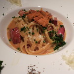 バー カヴァロ - ウニと味噌漬けベーコンの濃厚カルボナーラ リングィーネ