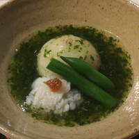 懐韻 - 何度食べても美味しいじゃがいも饅頭、今回は鱧の湯引き添え。