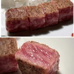 銀座うかい亭 - ＊ステーキは焼き加減も良くほどよいサシが入り美味しい。アップで。