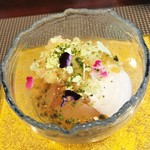 Dessert Le Comptoir - オレンジミントジュレ、桃のコンポート・パッション風味