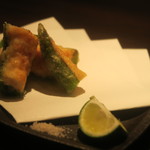 緒はな - 万願寺唐辛子の海老しんじょう詰め