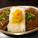 レバーとマトンキーマの相がけ、ライス大盛