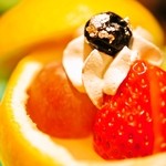 嵯峨沢館 - 2012/Jan.　水菓子　季節のフルーツの下は柑橘のゼリー