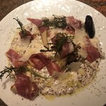 Prosciutto and soy milk cream risotto