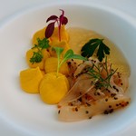 Private Dining Brise Verte - 濃厚なキャロットのムースリーヌと愛媛 八幡浜産 アオリ烏賊のタラマ