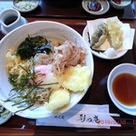 彩め庵 - 温玉ぶっかけ（そば）・いか天付　ミニ天ぷらセット