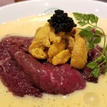 麺屋 六感堂 - 冷製馬雲丹エスプーマ仕立て＋馬刺し増し