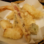 てんぷら 高七 - ある日の天ぷら定食の天ぷら（この日は、ふきのとう、長ネギ（甘い）、大根も）