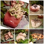 大どころ - ＊7品出されましたが、1つお写真撮り忘れました。いつもながら､全て美味しい 「石垣鯛（3日寝かせた品：九十九島）」「蛸（長崎）」「マナ鰹（大分）」「穴子（炙りで：対馬）」 「鰹（青唐辛子醤油に少し浸けて：熊本）」「石垣鯛エンガワ：炙りで」「石垣鯛ハラミ：炙りで」