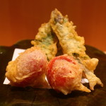 こころや - 稚あゆのしそ巻き天ぷらアップ