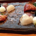 志づ香 - お刺身、ヨコ、平目、鯵、スミイカ、青海苔