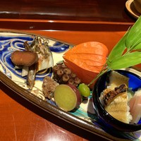 馳走なかむら - 八寸（うざく 銀杏 丸十 蛸 鮎   自家製からすみ ぬか団子）