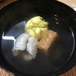 祇園ゆやま - とうもろこし茶巾しぼり 鱧の湯引き 厚揚げ