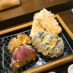 天ぷら 穴子蒲焼 助六酒場 - サツマイモ・茄子・モロコシ