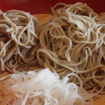 きさく - 三色（１０割更科、挽きぐるみ、田舎）蕎麦のアップです。