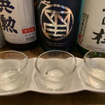 錦・だいやす - 季節の利き酒三種セット♡¥980(税込)
            英勲・初日の出・月の桂