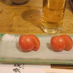 硯家 - 本当のトマト（２ヶ）とエビス生ビール
